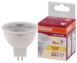 Лампа светодиодная LED 4Вт GU5.3 3000К 300лм 230V CL MR16 (замена 35Вт) OSRAM LS (LEDVANCE) 4058075481107