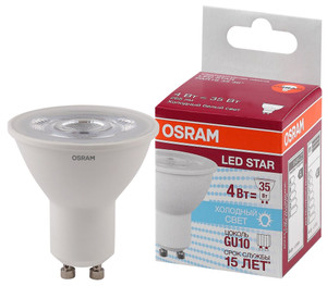 Лампа светодиодная LED 4Вт GU10 4000К 265лм 230V CL PAR16 (замена 35Вт) OSRAM LS (LEDVANCE) 4058075481374