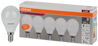 Лампа светодиодная LED 7 Вт E14 6500К 560Лм шарик 220 В (замена 60Вт) OSRAM упак 5 шт (LEDVANCE) 4058075578166