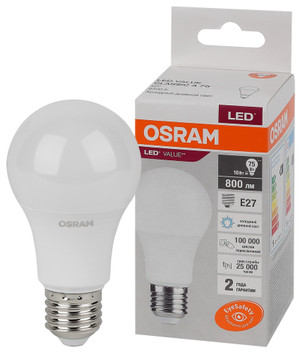 Лампа светодиодная LED 10 Вт E27 6500К 800Лм груша 220 В (замена 75Вт) OSRAM (LEDVANCE) 4058075578913