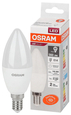 Лампа светодиодная свеча LED 7 Вт E14 4000К 560Лм 220 В (замена 60Вт) OSRAM (LEDVANCE) 4058075578944
