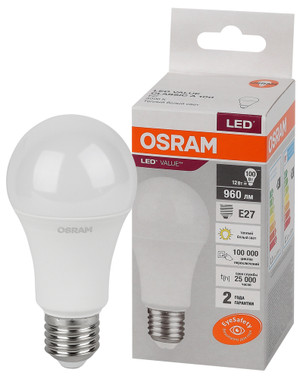 Лампа светодиодная груша LED 12 Вт E27 3000К 960Лм 220 В (замена 100Вт) OSRAM (LEDVANCE) 4058075578975