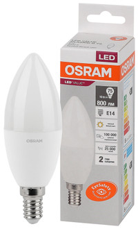 Лампа светодиодная LED 10 Вт E14 3000К 800Лм свеча 220 В (замена 75Вт) OSRAM (LEDVANCE) 4058075579125