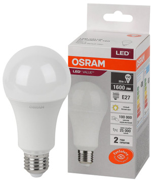 Лампа светодиодная LED 20 Вт E27 3000К 1600Лм груша 220 В (замена 150Вт) OSRAM (LEDVANCE) 4058075579293
