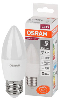 Лампа светодиодная LED 7 Вт E27 4000К 560Лм свеча 220 В (замена 60Вт) OSRAM (LEDVANCE) 4058075579477