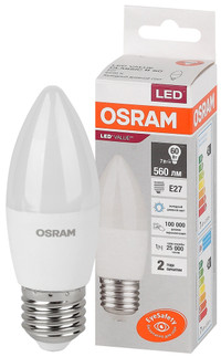 Лампа светодиодная LED 7 Вт E27 6500К 560Лм свеча 220 В (замена 60Вт) OSRAM (LEDVANCE) 4058075579507