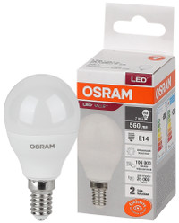 Лампа светодиодная LED 7 Вт E14 4000К 560Лм шарик 220 В (замена 60Вт) OSRAM (LEDVANCE) 4058075579651