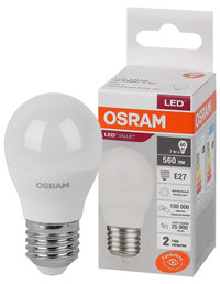 Лампа светодиодная LED 7 Вт E27 4000К 560Лм шарик 220 В (замена 60Вт) OSRAM (LEDVANCE) 4058075579835