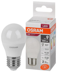Лампа светодиодная LED 10 Вт E27 4000К 800Лм шарик 220 В (замена 75Вт) OSRAM (LEDVANCE) 4058075579927