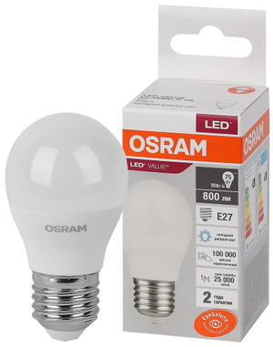Лампа светодиодная шар LED 10 Вт E27 6500К 800Лм 220 В (замена 75Вт) OSRAM (LEDVANCE) 4058075579958