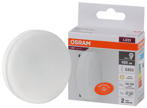 Лампа светодиодная LED 6 Вт GX53 3000К 480Лм таблетка 220 В (замена 50Вт) OSRAM (LEDVANCE) 4058075581975