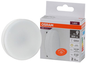 Лампа светодиодная LED 10 Вт GX53 3000К 800Лм таблетка 220 В (замена 75Вт) OSRAM (LEDVANCE) 4058075582064