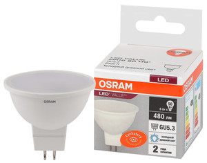 Лампа светодиодная LED 6 Вт GU5.3 6500К 480Лм спот 220 В (замена 50Вт) OSRAM (LEDVANCE) 4058075582668