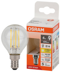 Лампа светодиодная филаментная LED Star Шарообразная 4Вт (замена 40Вт), 480Лм, 2700К, цоколь E14 OSRAM (LEDVANCE) 4058075684331