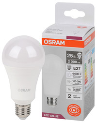 Лампа светодиодная LED Value Грушевидная 25Вт (замена 200Вт), 2000Лм, 4000К, цоколь E27 OSRAM (LEDVANCE) 4058075696358