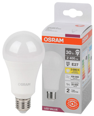 Лампа светодиодная LED Value Грушевидная 30Вт (замена 300Вт), 2400Лм, 3000К, цоколь E27 OSRAM (LEDVANCE) 4058075696594