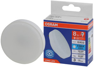 Лампа светодиодная LED 8Вт GX53 6500К 640Лм спот 220В (замена 60Вт) OSRAM (LEDVANCE) 4099854185755