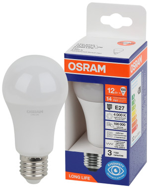 Лампа светодиодная груша LED 12Вт Е27 4000К 1055Лм 170-250В (замена 100Вт) OSRAM (LEDVANCE) 4099854186097