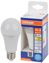 Лампа светодиодная LED 15Вт Е27 2700К 1521Лм груша 220В (замена 150Вт) OSRAM (LEDVANCE) 4099854186158