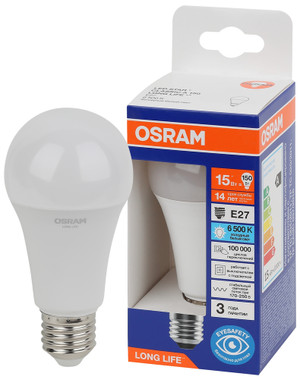 Лампа светодиодная LED 15Вт Е27 6500К 1521Лм груша 220В (замена 150Вт) OSRAM (LEDVANCE) 4099854186219