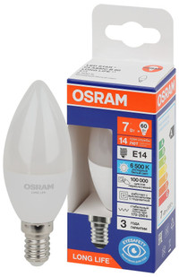 Лампа светодиодная LED 7Вт Е14 6500К 600Лм свеча 220В (замена 60Вт) OSRAM (LEDVANCE) 4099854186301