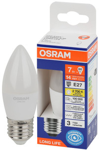 Лампа светодиодная LED 7Вт Е27 2700К 600Лм свеча 220В (замена 60Вт) OSRAM (LEDVANCE) 4099854186332