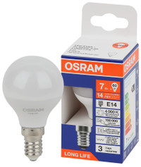 Лампа светодиодная LED 7Вт Е14 4000К 600Лм шар 220В (замена 60Вт) OSRAM (LEDVANCE) 4099854186455
