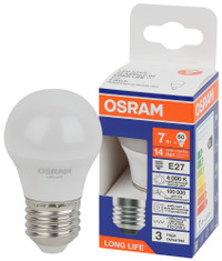 Лампа светодиодная LED 7Вт Е27 4000К 600Лм шар 220В (замена 60Вт) OSRAM (LEDVANCE) 4099854186547