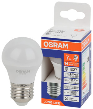 Лампа светодиодная шар LED 7Вт Е27 4000К 600Лм 170-250В (замена 60Вт) OSRAM (LEDVANCE) 4099854186547