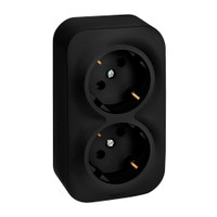 Розетка 2-местная для открытой установки с заземлением без защитных шторок с предварительным подключением 16А черный матовый QUTEO (IEK) 782470