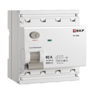 Выключатель дифференциального тока ВД-100N 4P 80А 300мА AC эл-мех 6кА PROXIMA (EKF) E1046M80300