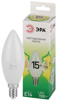 Лампа светодиодная LED 15 Вт 1500Лм 3000К свеча теплый E14 220-240В LED B35-15W-830-E14 Green Line (ЭРА) Б0067130