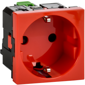 Розетка с заземляющим контактом защитной шторкой и безвинтовым зажимом (2 модуля) красная (IEK) 4525055