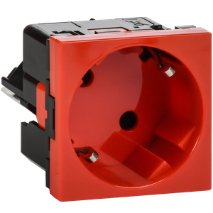 Розетка 45град с заземляющим контактом без защитной шторки и безвинтовым зажимом (2 модуля) красная (IEK) 4525058