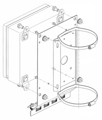 Кронштейн крепления  для гермокоробок КМ-4, КМ-5, КМ-6, блоков питания БПУ-1 на квадратные и круглые опоры , 115  135 мм (Тахион) КС-2