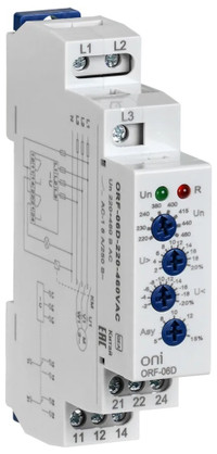 Реле фаз ORF-06D 3ф. 2 конт. 220-460В AC (ONI) ORF-06D-220-460VAC