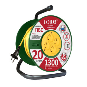 Удлинитель Союз силовой на катушке с 4 гнезда 1300 Вт 20м (UNIVersal) 481S-3102