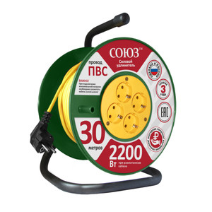 Удлинитель Союз силовой на катушке с 4 гнезда 2200 Вт с заземлением 30м (UNIVersal) 481S-3403