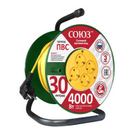 Удлинитель силовой Союз на катушке 4 гнезда 4000 Вт с защитной крышкой 30м (UNIVersal) 481S-3703