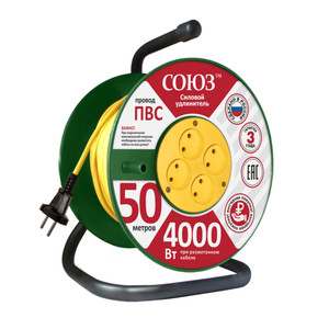 Удлинитель силовой Союз на катушке 4 гнезда 4000 Вт 50м (UNIVersal) 481S-3805