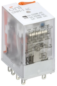Реле интерфейсное ORM 4C 220В AC со светодиодом и тестовой кнопкой (ONI) ORM-1-4C-AC220V-L-B