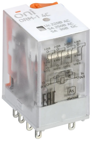 Реле интерфейсное ORM 4C 220В AC со светодиодом и тестовой кнопкой (ONI) ORM-1-4C-AC220V-L-B