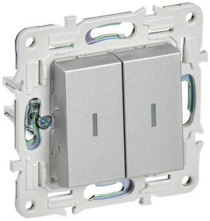 SKANDY Выключатель 2-клавишный проходной с индикацией 10А SK-V10S серебряный IEK (IEK) SK-V22-1-10-K23