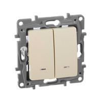 Выключатель 2-клавишный с подсветкой/индикацией 10А безвинтовое крепление слоновая кость ETIKA (IEK) 672304