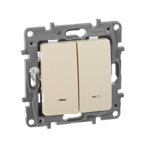 Выключатель 2-клавишный с подсветкой/индикацией 10А безвинтовое крепление слоновая кость ETIKA (IEK) 672304