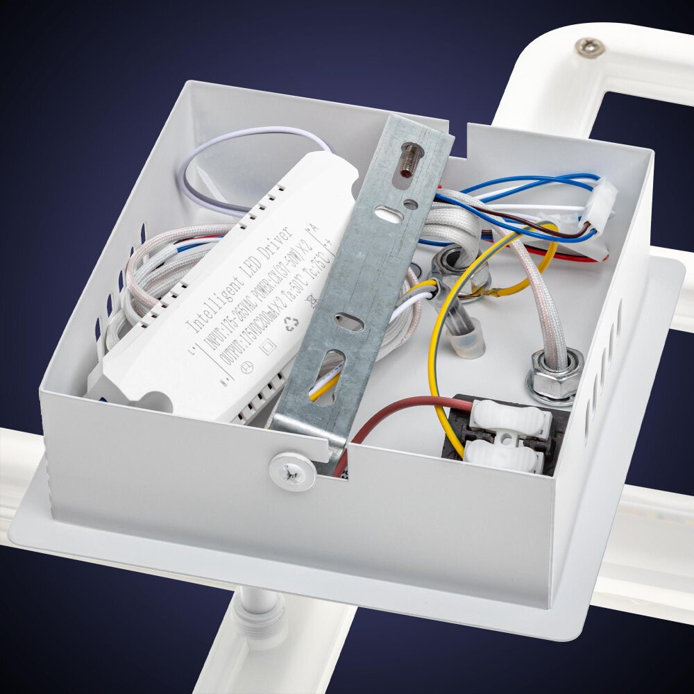 Люстра потолочная светодиодная диммируемая, SERENITA с ДУ, 3 режима, 650х320х85мм, 84 Вт, 2700+6400К/4200К/6400+2700К, 26м, белый/хром (RITTER) 52935 8