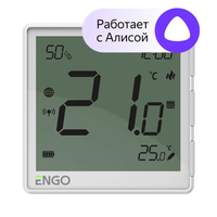 Терморегулятор беспроводной белый, с модулем Zigbee, с аккумулятором, со встроенным датчиком влажности, с возможностью подключения датчика пола (ENGO) EONE-BATW