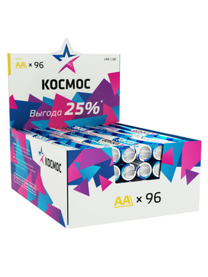 Батарейка  LR6 AA, Alkaline 1.5В, 96 шт/уп, (Космос) KOCLR6_96BOX