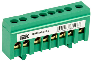 Шина PE земля корпусный изолятор на DIN-рейку ШНИ-6х9-8-К-З (IEK) YNN10-69-8KD-K06