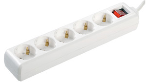 Удлинитель бытовой 5 розеток шнур 5м с заземлением с выключателем 16А (IEK) WYP10-16-05-05-ZK-N